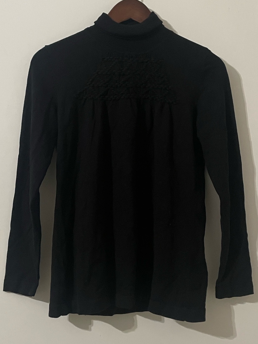 Style & Co. Black Smocked Bib Turtleneck Sweater Size S